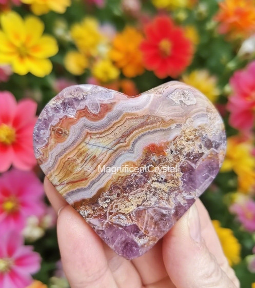 Mexican Amethyst Crazy Lace Agate Heart Palm Stone Healing Decor Energy Gifts
