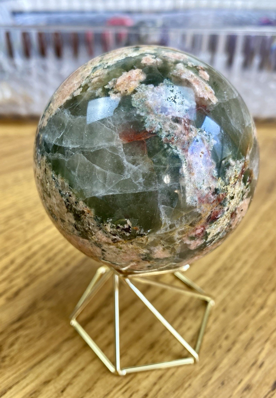 Crystal Garden Agate Green Quartz Sphere With Stand Meditate Heal 6.7cm 423g