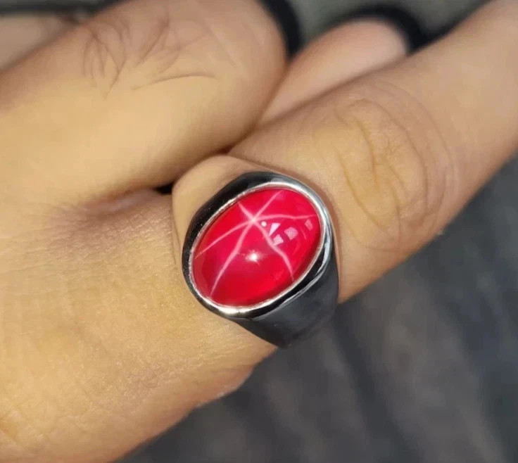 9 Ct Natural Red Star Ruby Certified Men’s Ring in 925 Sterling Silver All Sizes