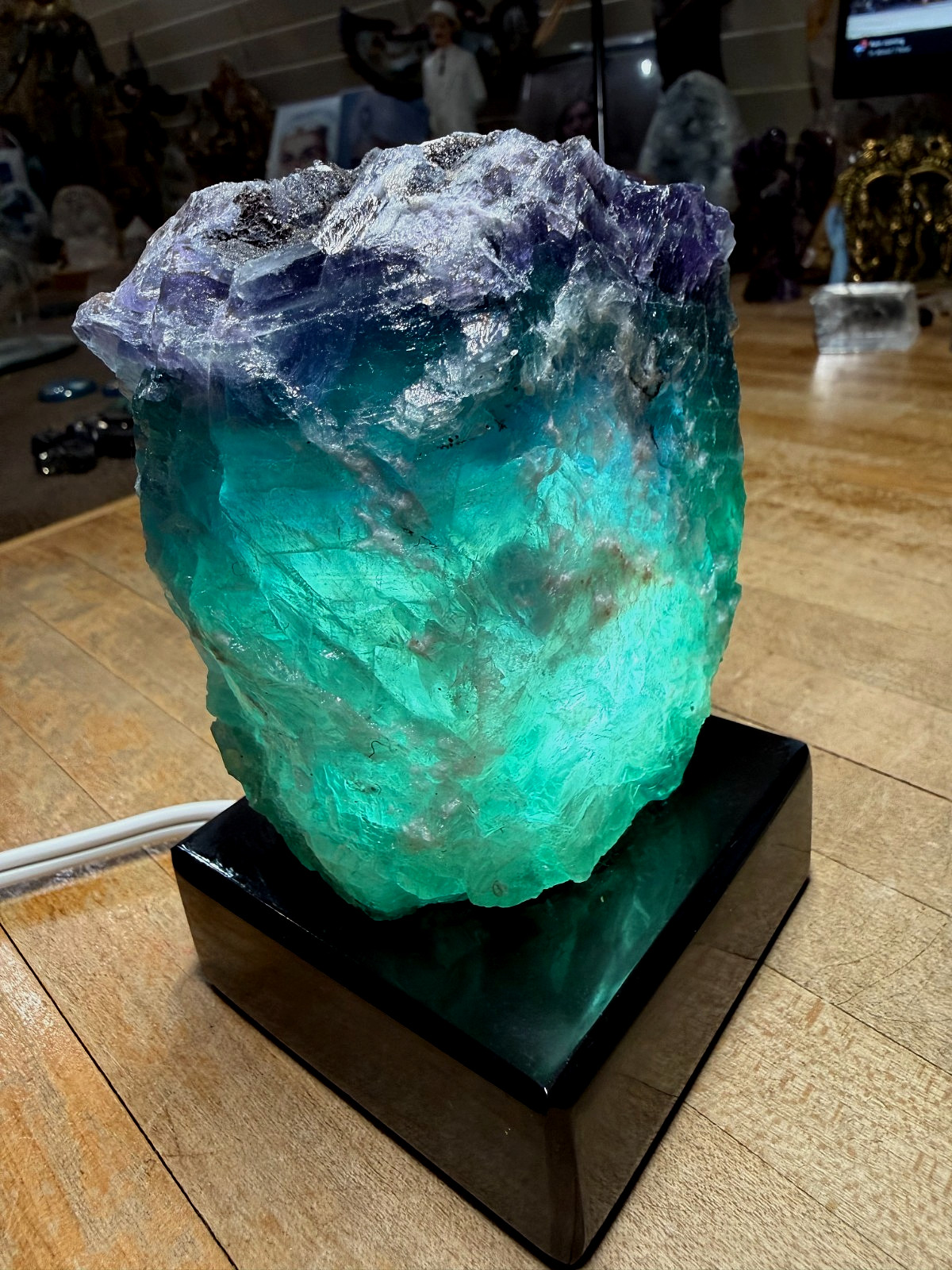 Fluorite Crystal Gemstone Multi Colored Natural Geode Table Lamp Specimen 102