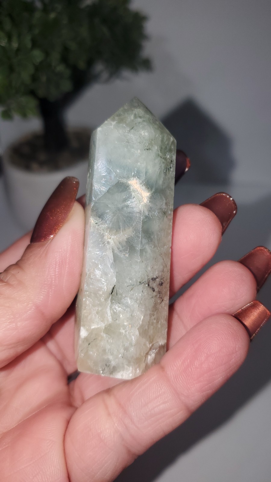 Prehnite Tower- Mineral Reiki Chakra Gemstone Crystal Tower 68g