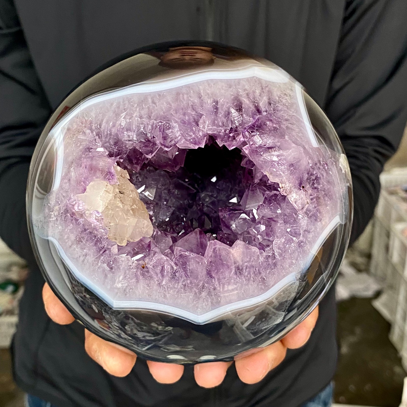5.86LB Natural Amethyst Agate Ball Quartz Crystal Sphere reiki healing gem