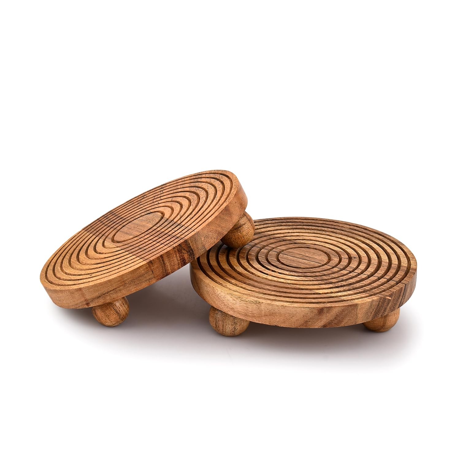 Pedestals Acacia Wood Set of 2 Round Pedestal Riser Board for Display, Farmho…