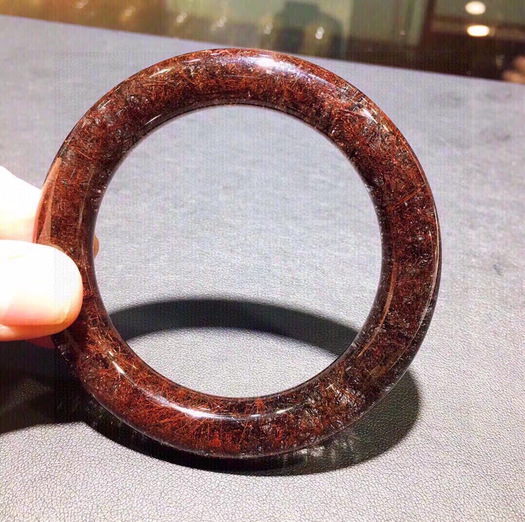 58mm Rare Natural Red Black Rutilated quartz Carved bracelet Crystal reiki Decor