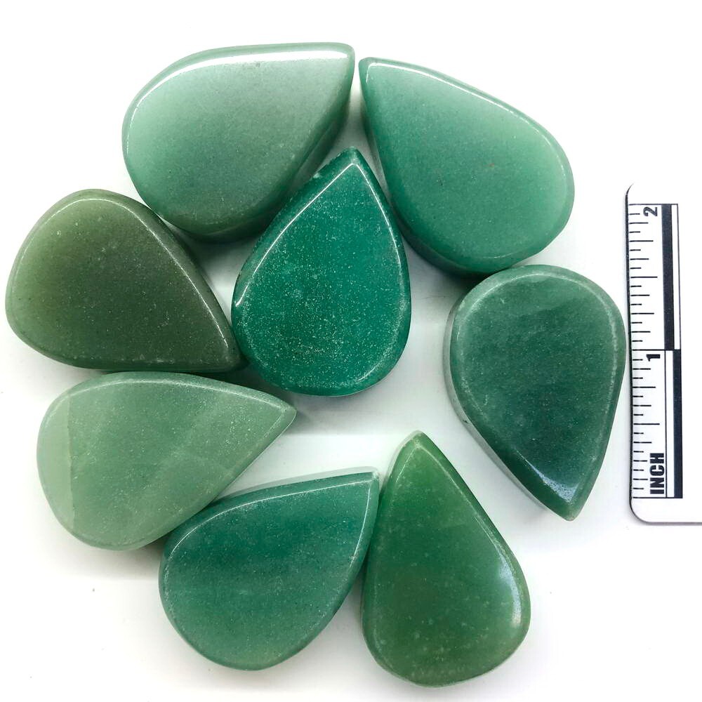 8pcs Green Aventurine Jade Large Teardrop Shape Polished Stone Pendant Undrilled