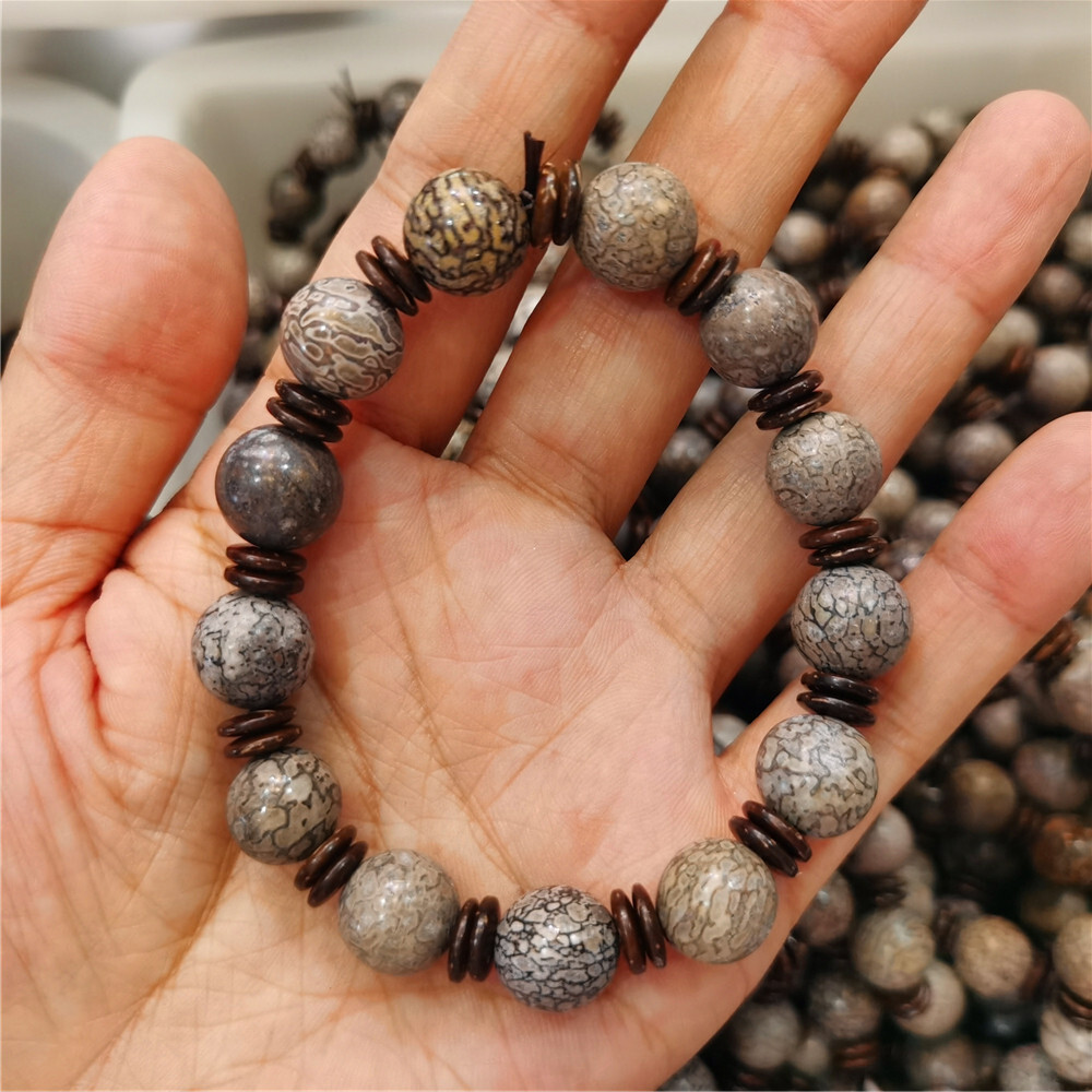 1 string about 50G Natural polished Dragon bone Sphere bracelets