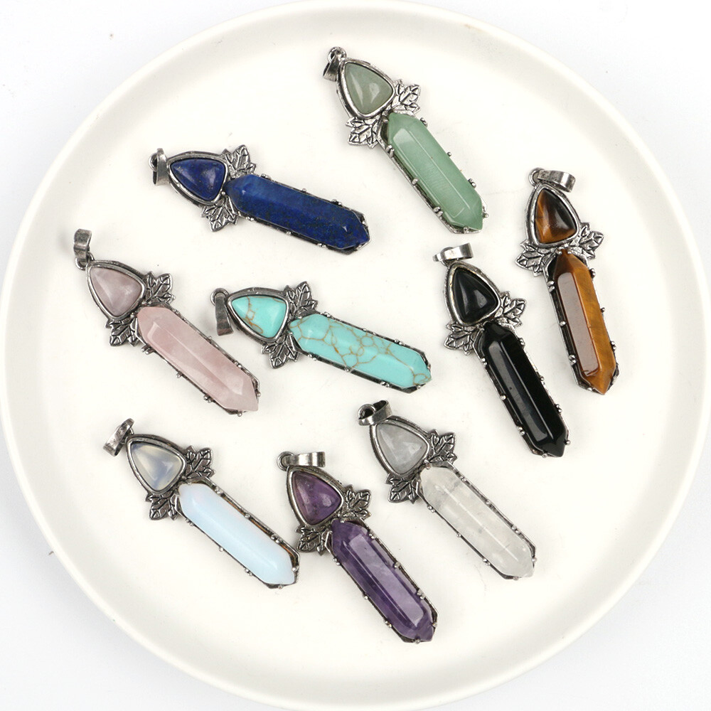 Natural Chakra Crystal Double Point Hexagonal Cone Column Wand Pendant Triangle