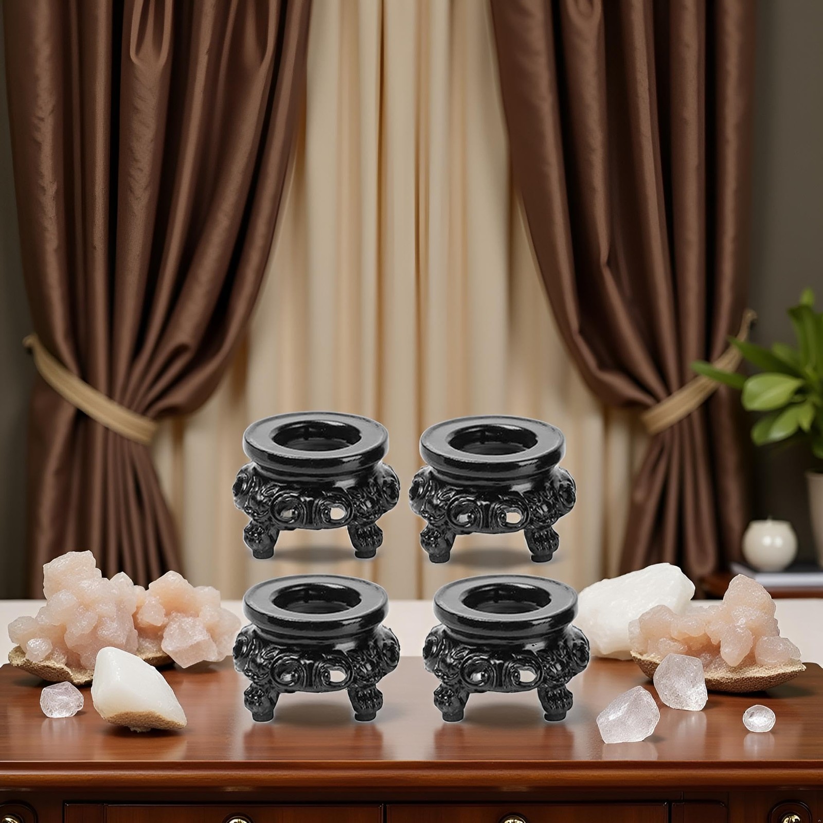 4Pcs Black Wooden Display Stand for Crystal Sphere Quartz Ball Holder Hollow …