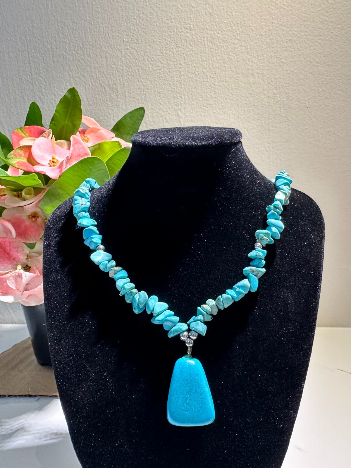 Pretty Turquoise Necklace (18″ long natural stone) for “wisdom & spirituality”