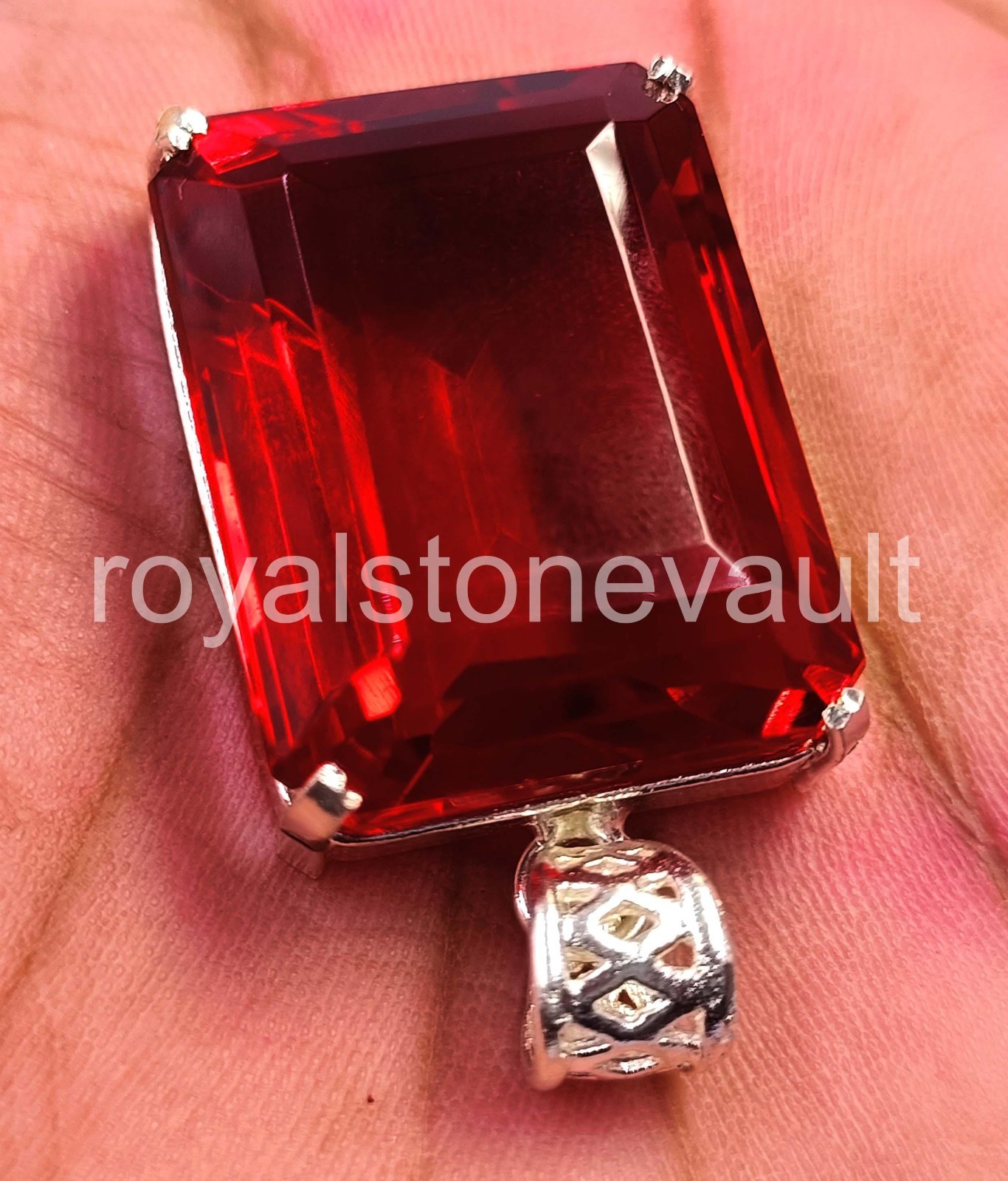 102.5 CT Natural Red Ruby Emerald Cut 925 Silver Pendant Free Chain IGL Gem 6JHN