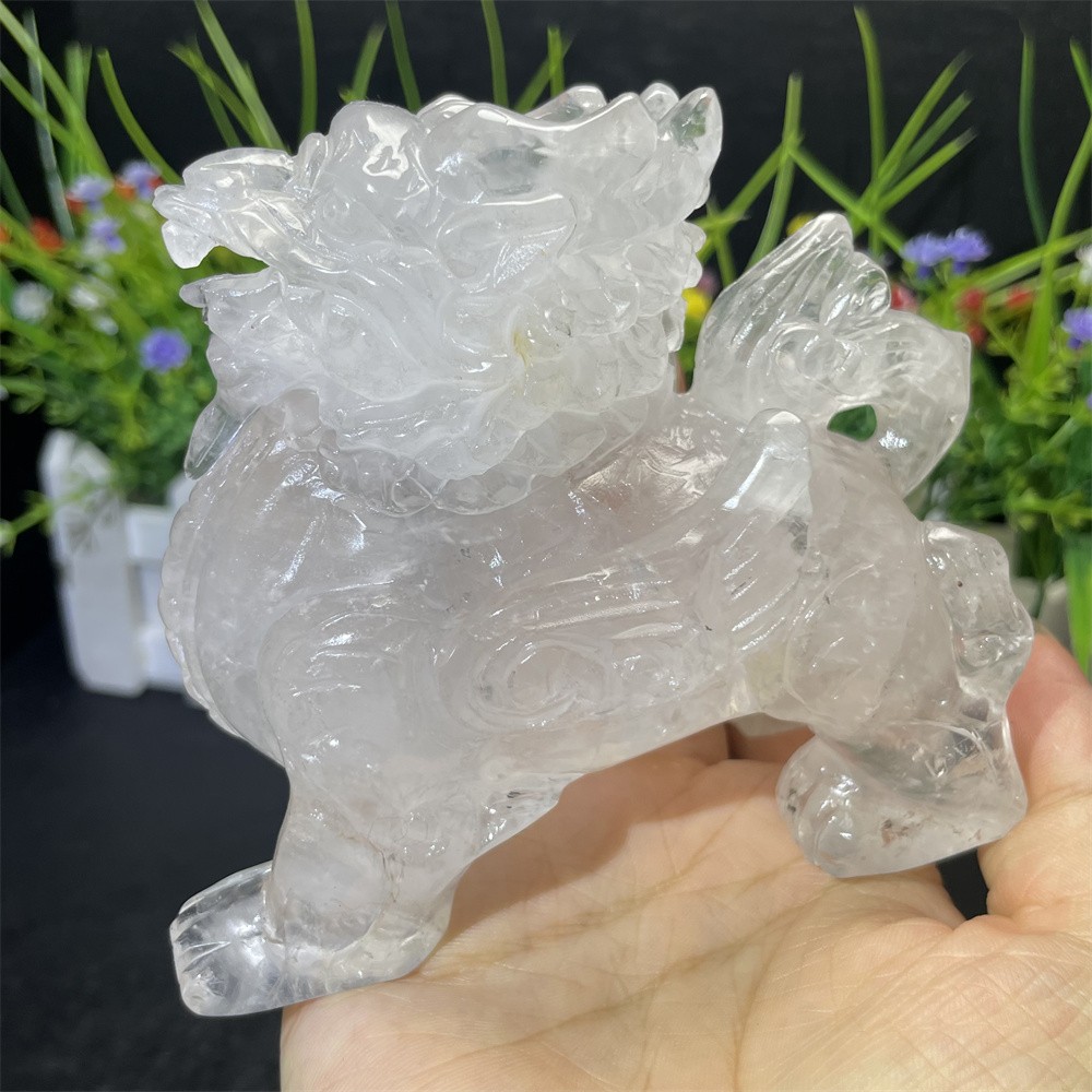 1.1LB 3.9″ Natural A+ Clear Quartz Qilin Crystal Quartz Reiki Gift Mineral Decor