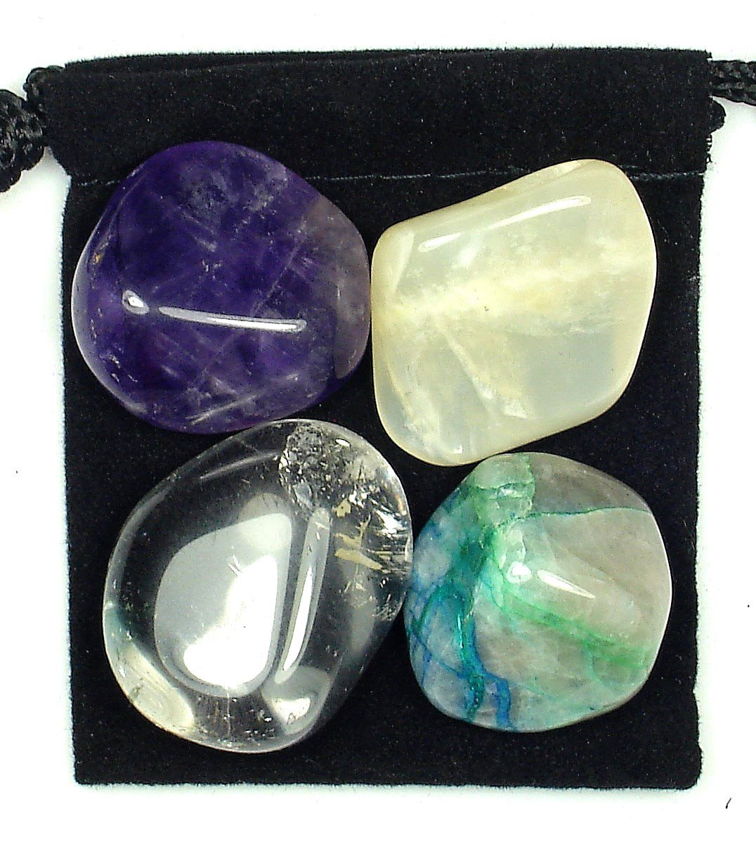 PRE-MENSTRUAL SYNDROME PMS Tumbled Crystal Healing Set = 4 Stones +Pouch +Card