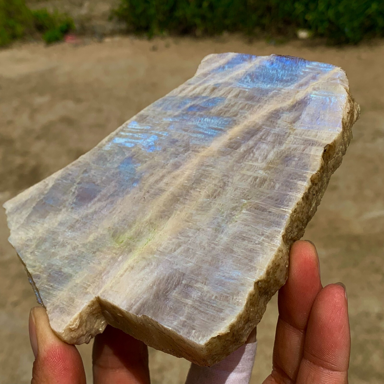374G Flashy Rainbow Moonstone Sunstone Crystal Slab, Thick Rainbow Moonsto