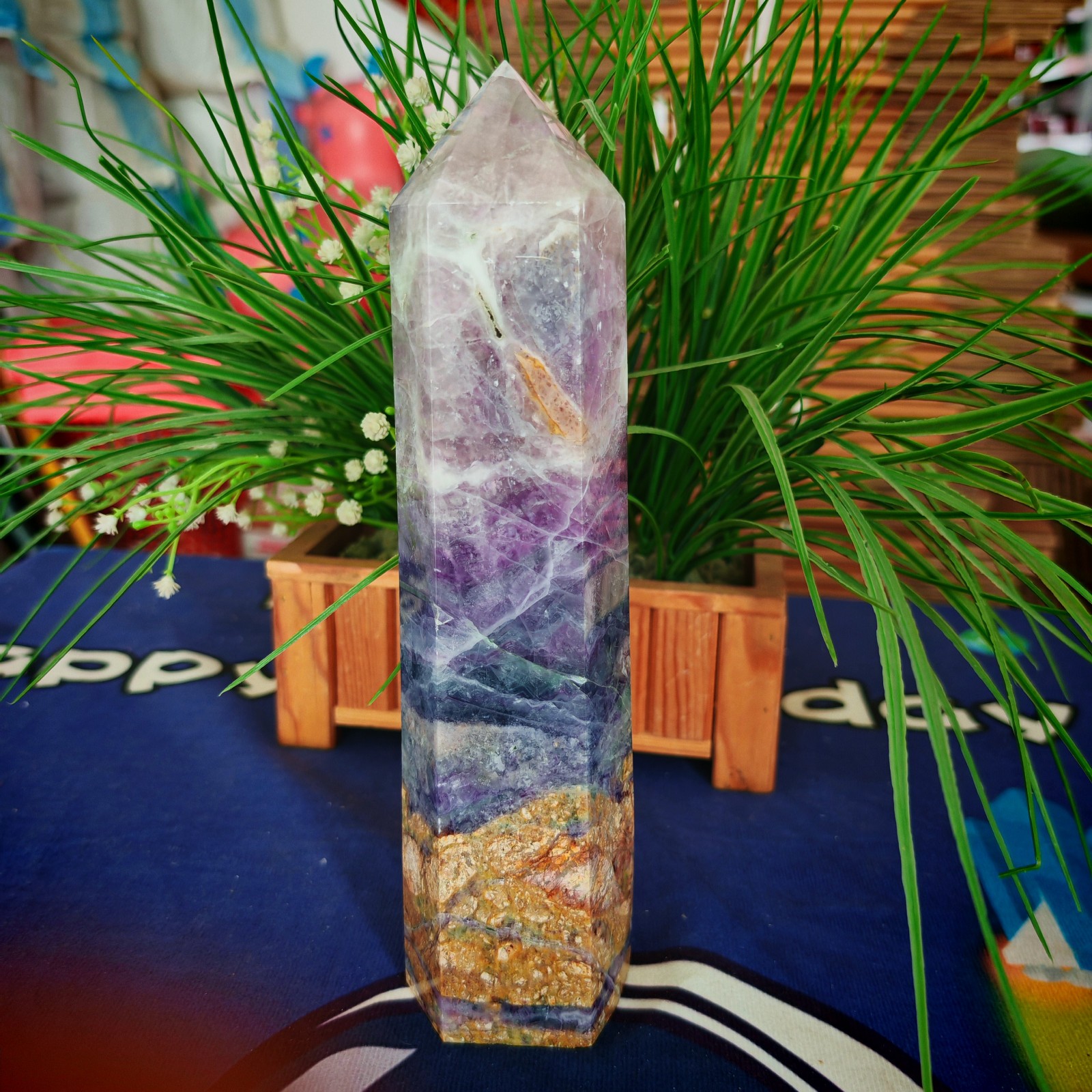 4.29LB Polishing and healing of natural colored fluorite crystal tower 1950g