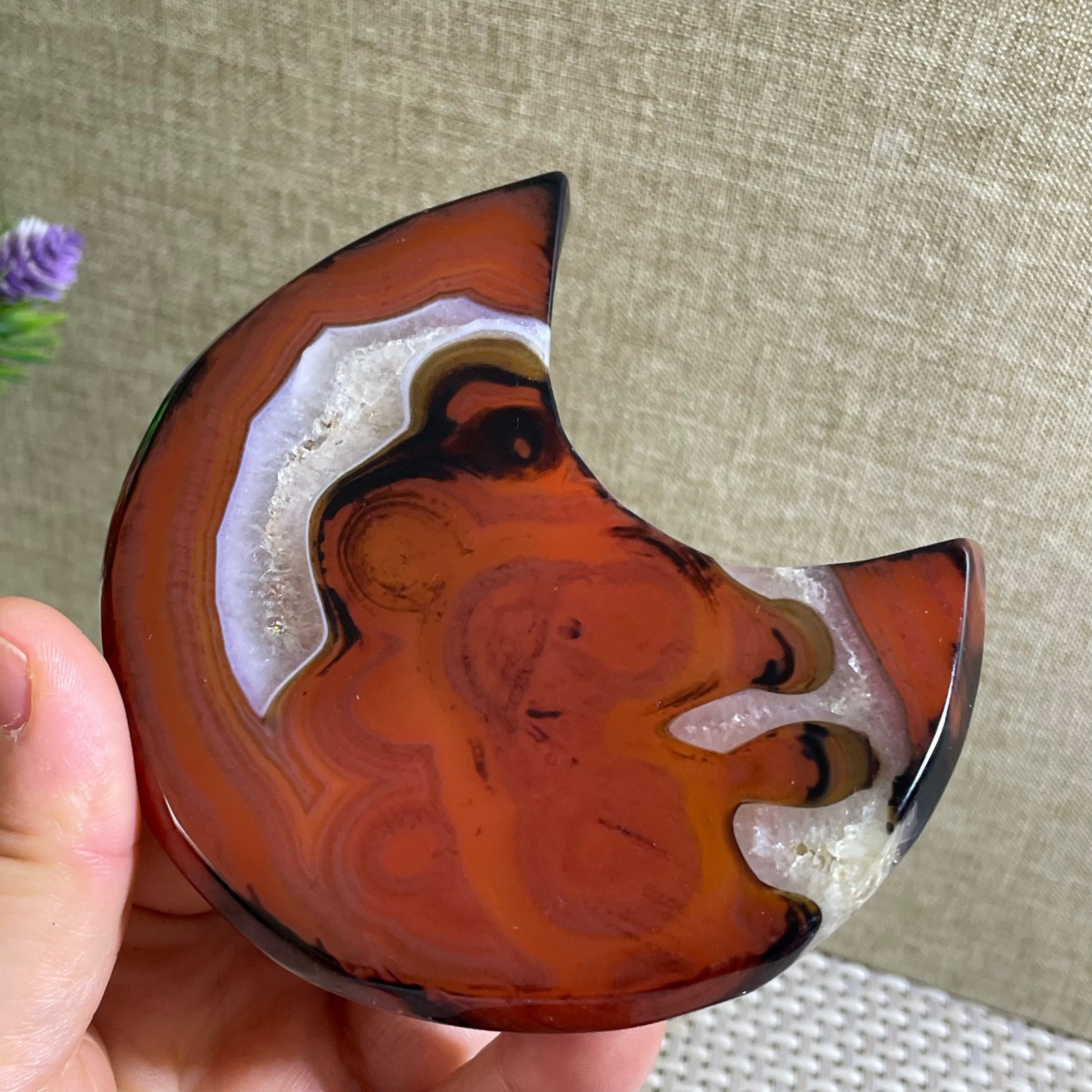 161g Natural striped agate crystal moon shaped quartz healing