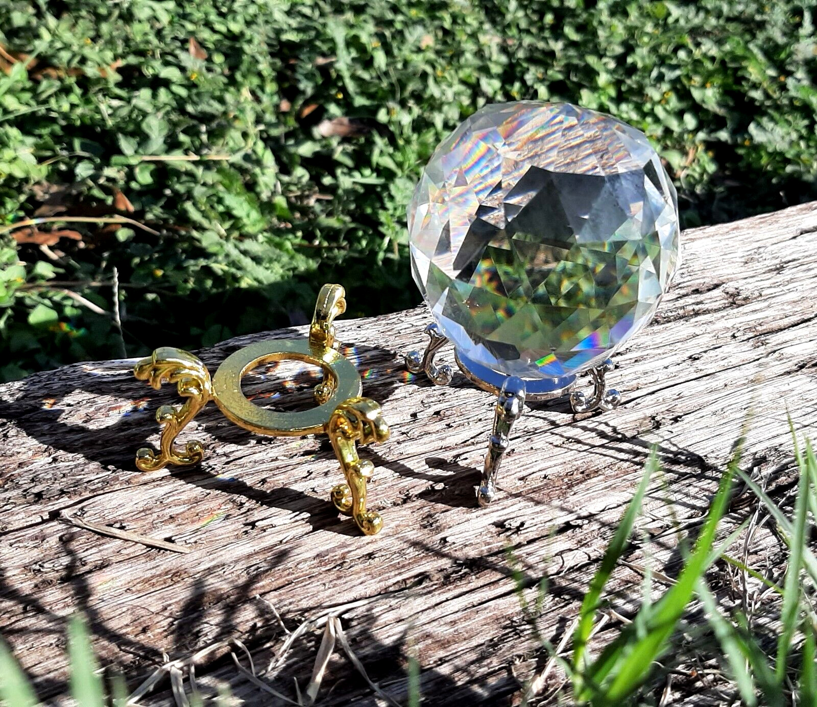 60mm Clear Crystal K9 Faceted Gazing Ball with Gold&Silver Stands from US