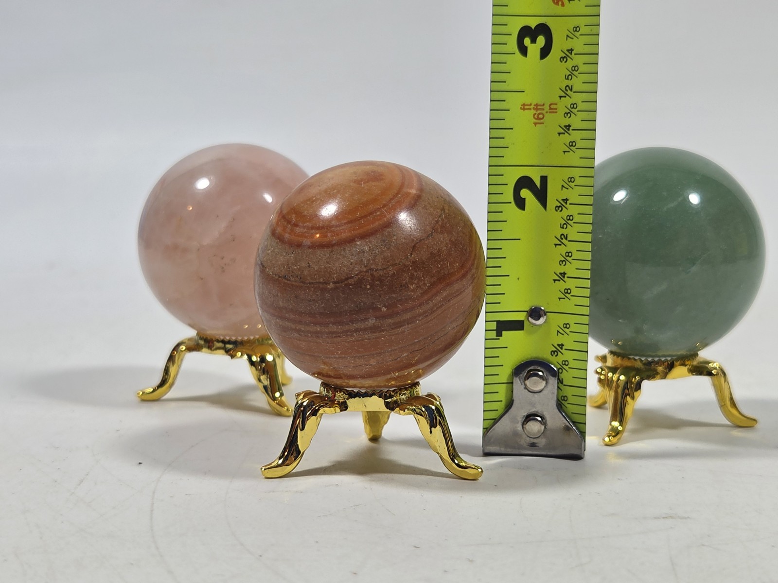 Small Polished Natural Stone Sphere Mixed Material Lot On Stands 1.6″