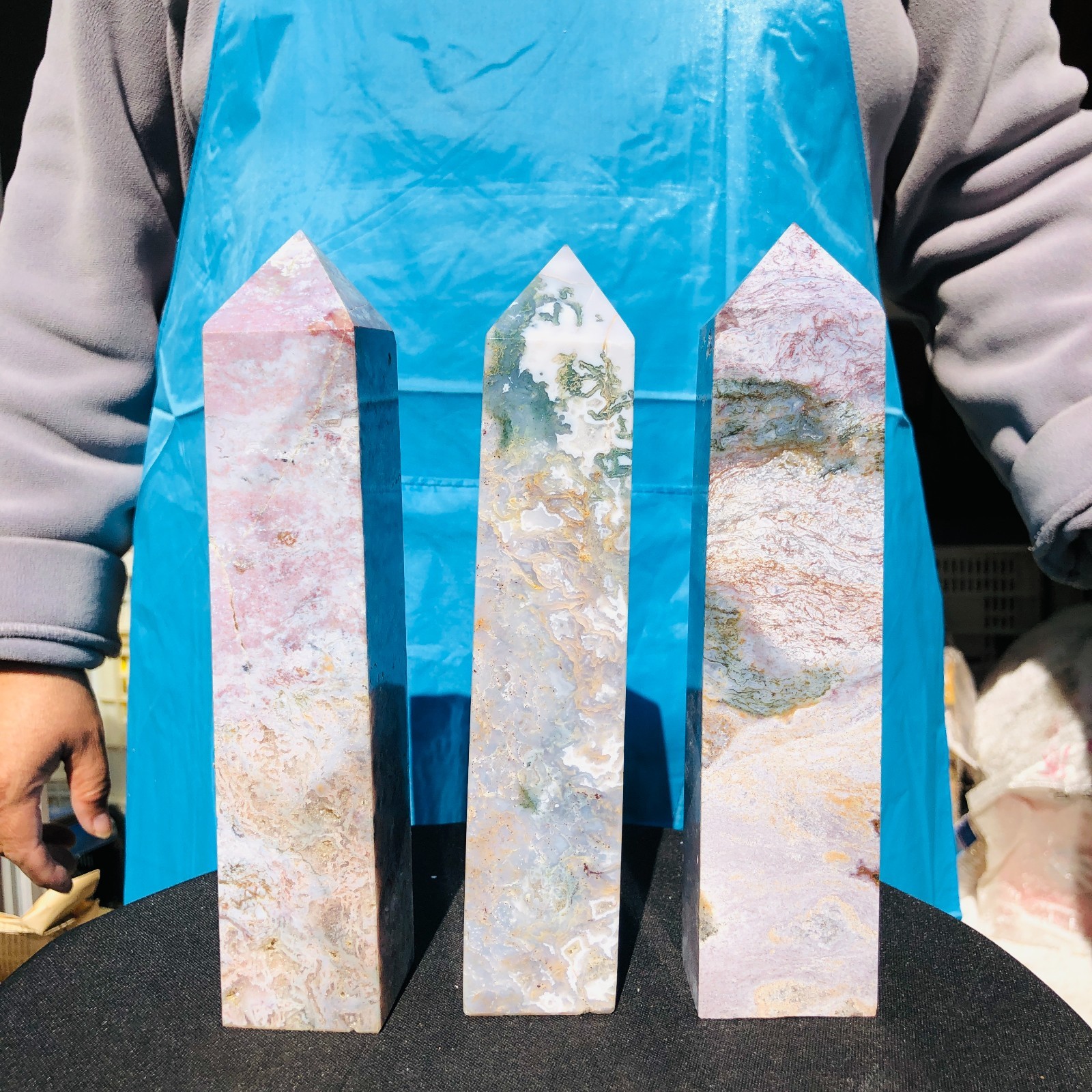3 pieces 5.3LB Natural Aquatic Agate Crystal Pillar Quartz obelisk Healing 2695