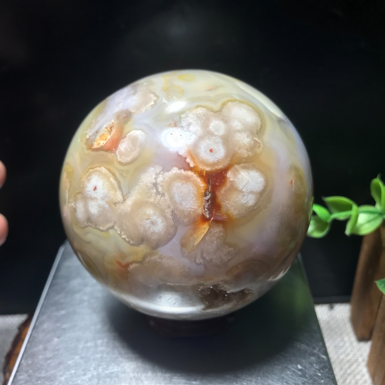 566g 73mm Natural Sakura Agate Cherry Blossom ball Quartz Crystal Healing 242