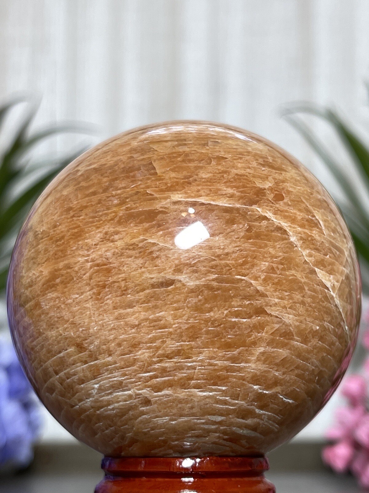 PEACH MOONSTONE SPHERE – Mineral Crystal Orange Reiki Chakra Feldspar Yoga Decor
