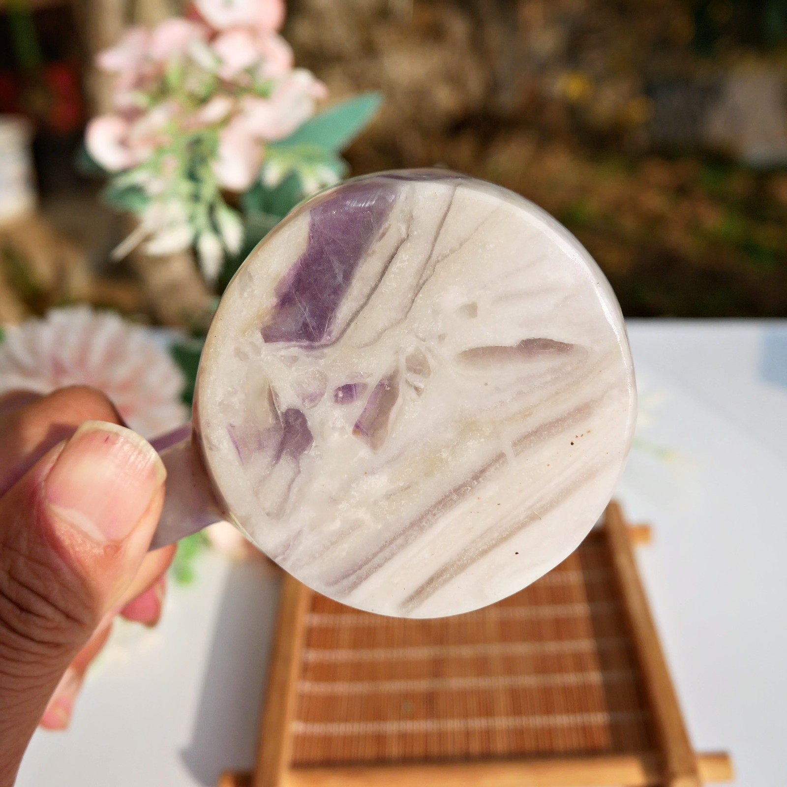 4.8″ Silk Banded Fluorite Cup Crystal Healing Bowl Meditation Gems Carved Decor