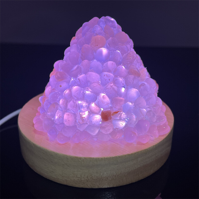 Natural Pink agate Crushed stone pyramid Quartz Crystal USB Night lamp Gift 1PC