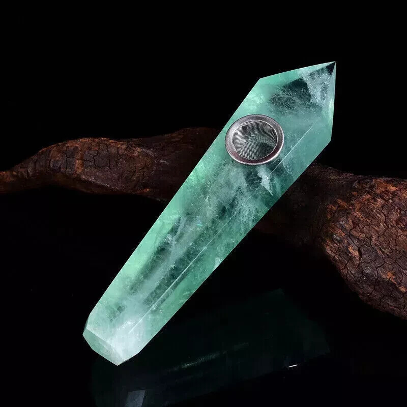 1pc Natural Green Fluorite Smoking Pipe Quartz Crystal Point Obelisk Wand Reiki