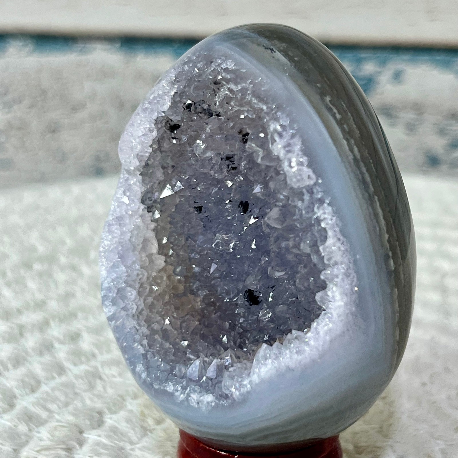 Natural Agate Crystal Egg Druzy Cluster Geode Polished Stone Xmas Present 115 G