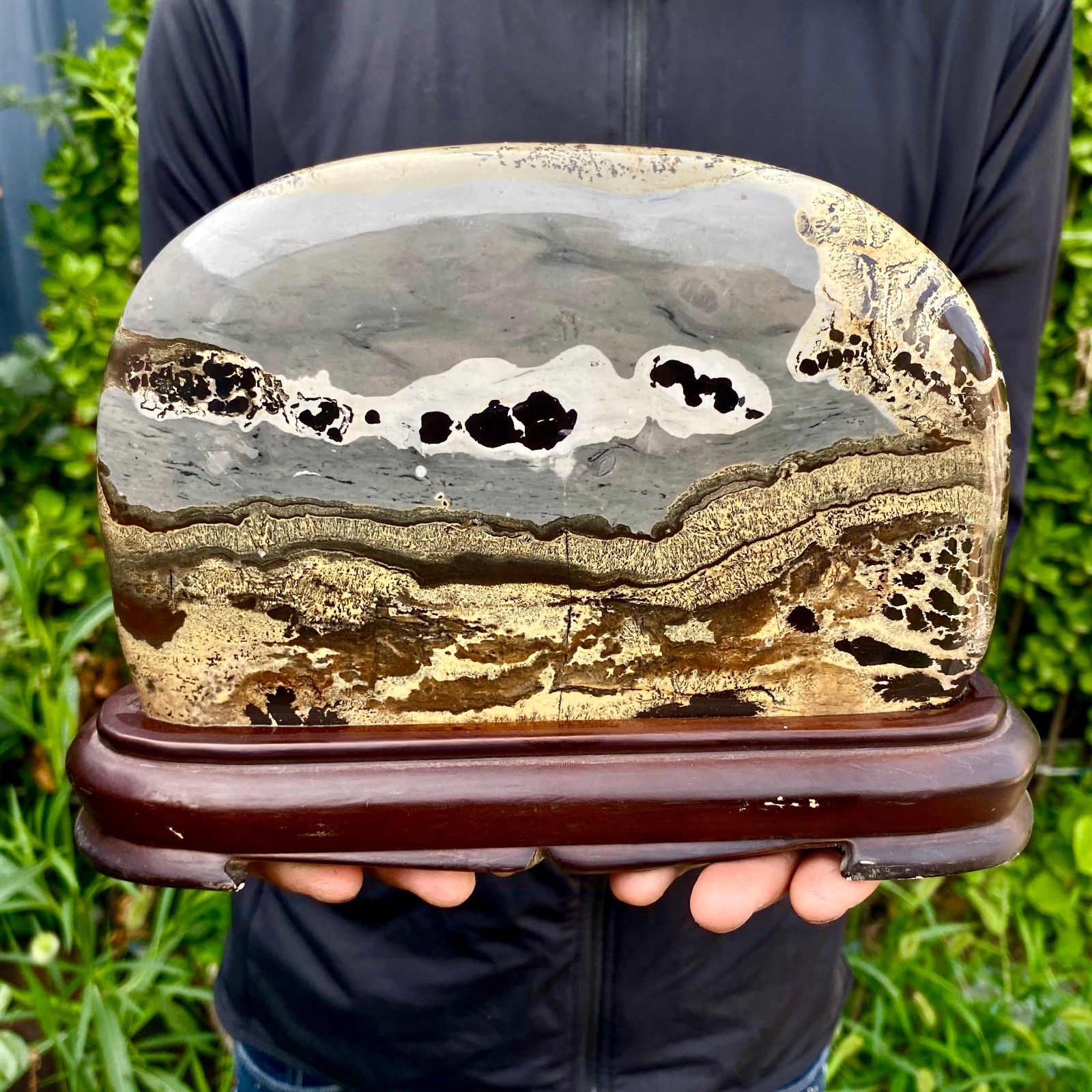 3.52LB Beautiful Natural Chinese Dendritic Limestone Picture Stone Guohua-Rare