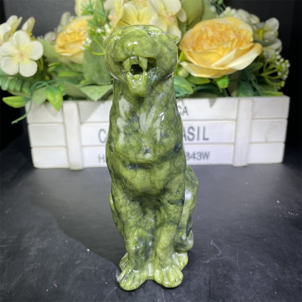 1.7LB 5.9″ Natural Xiuyan Jade Lepoard Carving Crystal Quartz Decor Figurine