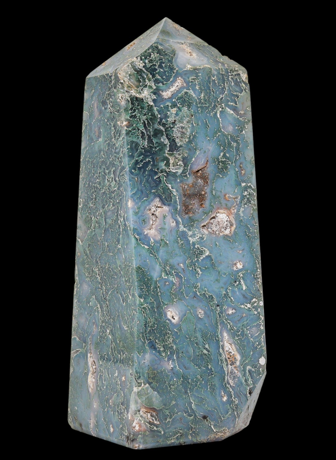 Green Druzy Moss Agate Obelisk Point Tower (150MM) Reiki Aura Chakra Balancing
