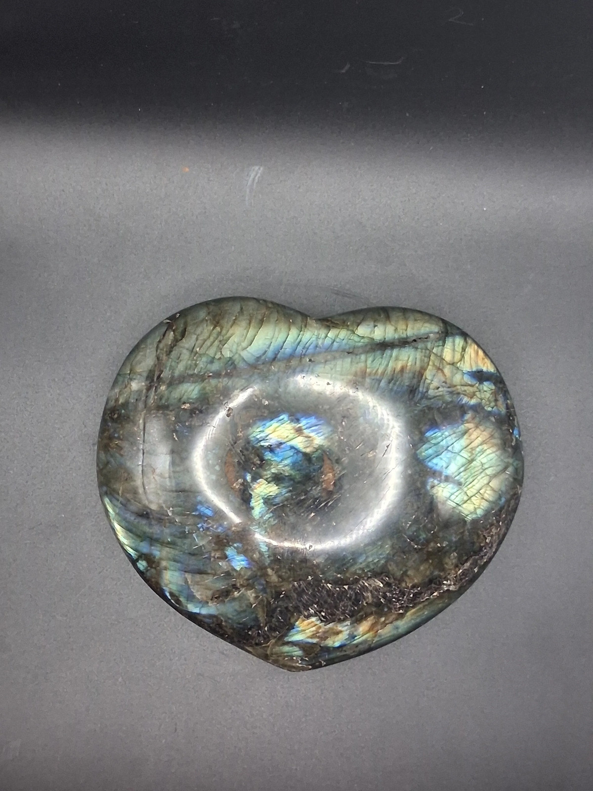 Large labradorite heart! 2.3 pounds, 5 by 5 inches