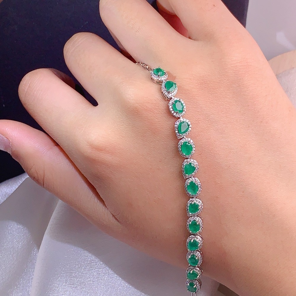 High Quality oval emerald bracelet Gemstone jewelry S925 Silver Plated 18K Gold