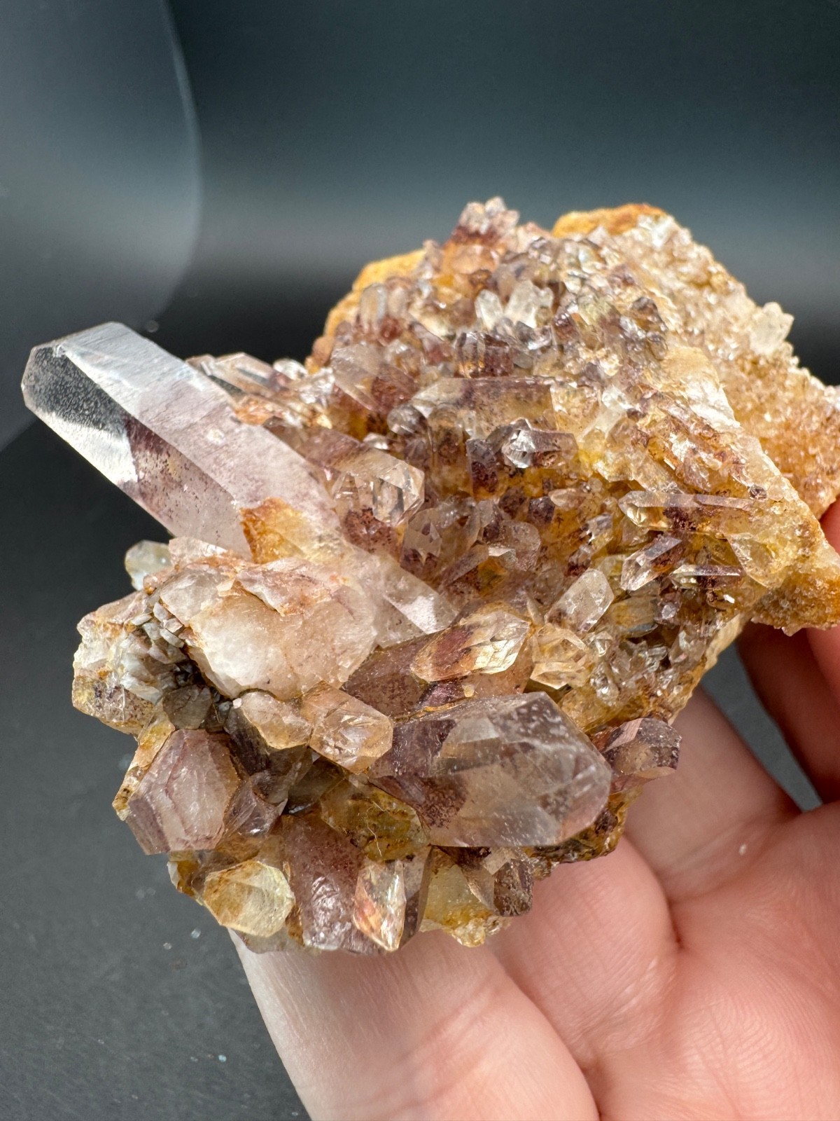 6788 Sunset Phantom Quartz Cluster with Nice Hematite Inclusions India 125g