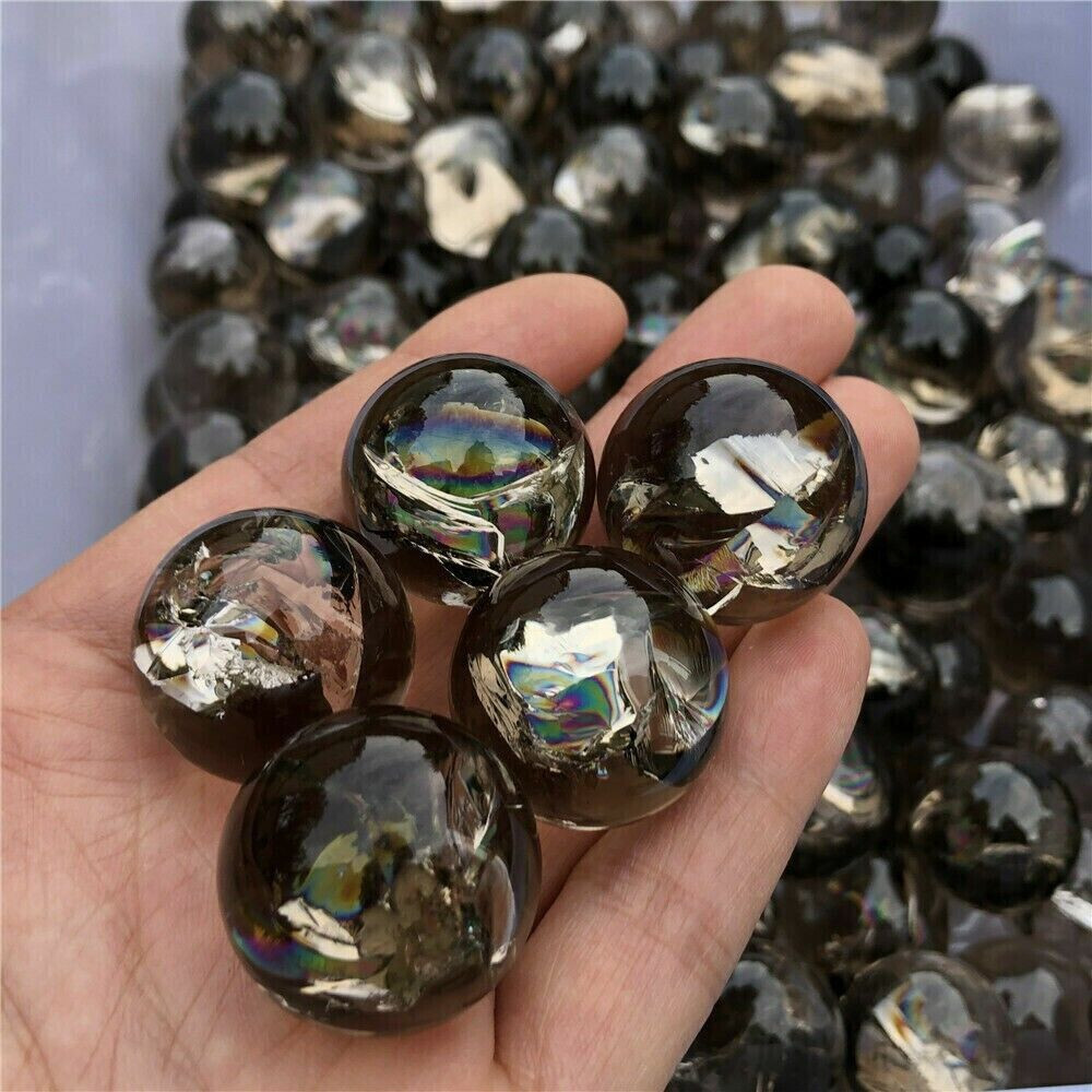 5pcs Natural Smoky Quartz sphere Rainbow Crystal Ball Reiki Healing wholesale