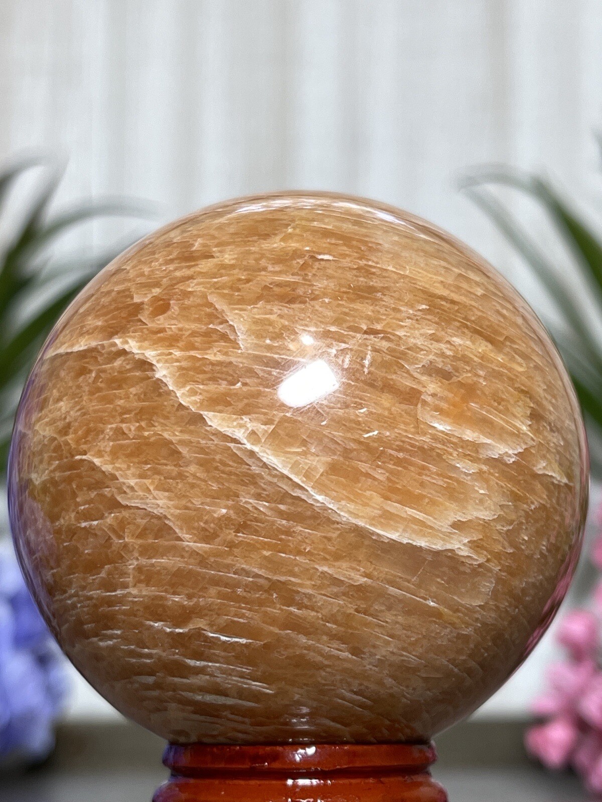 PEACH MOONSTONE SPHERE – Mineral Crystal Orange Reiki Chakra Feldspar Yoga Decor