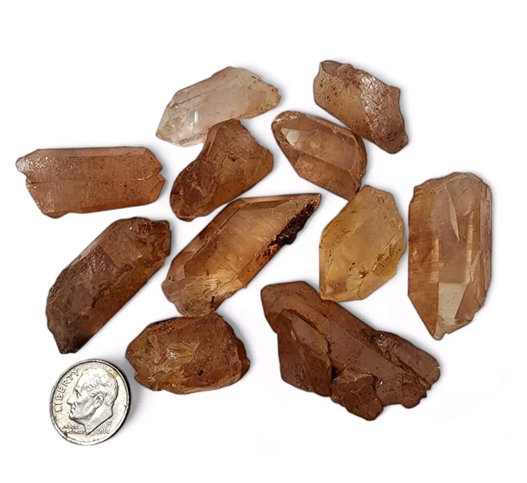Natural Tangerine Lemurian Quartz Crystal Points Brazil 94.4 grams