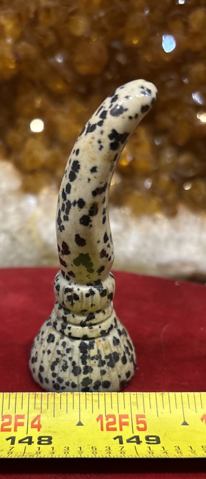 1pc Dalmatian Jasper Magic Broom Carved Figurines Gem 2.8″