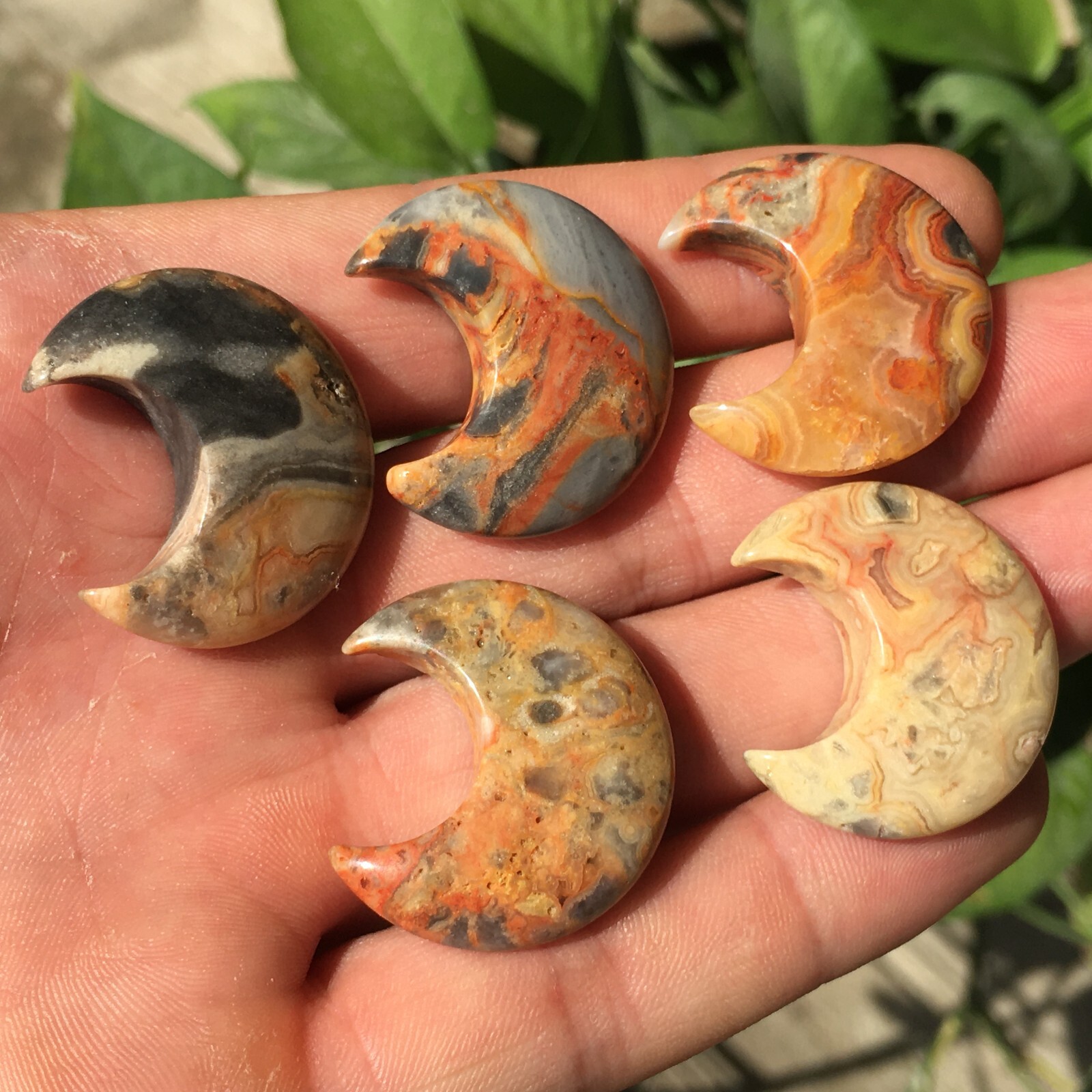 10pc Natural Crazy agate Quartz hand Carved moon crystal Reiki healing