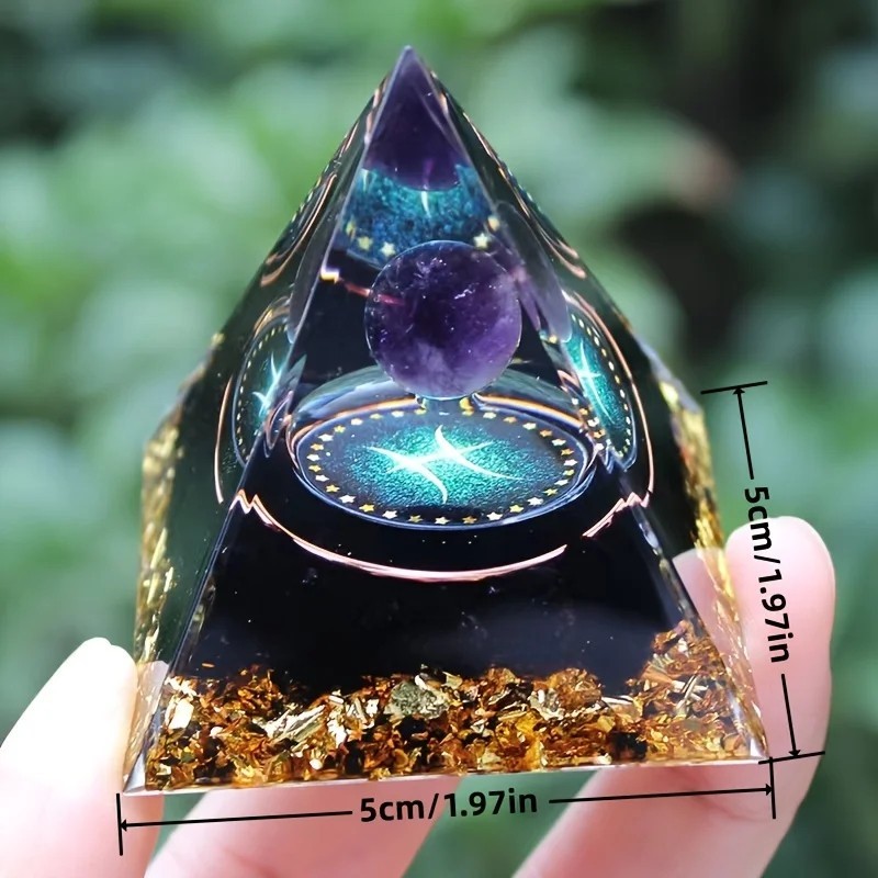Orgonite Pyramid Amethyst Peridot Healing Crystal Energy Orgone EMF Protection