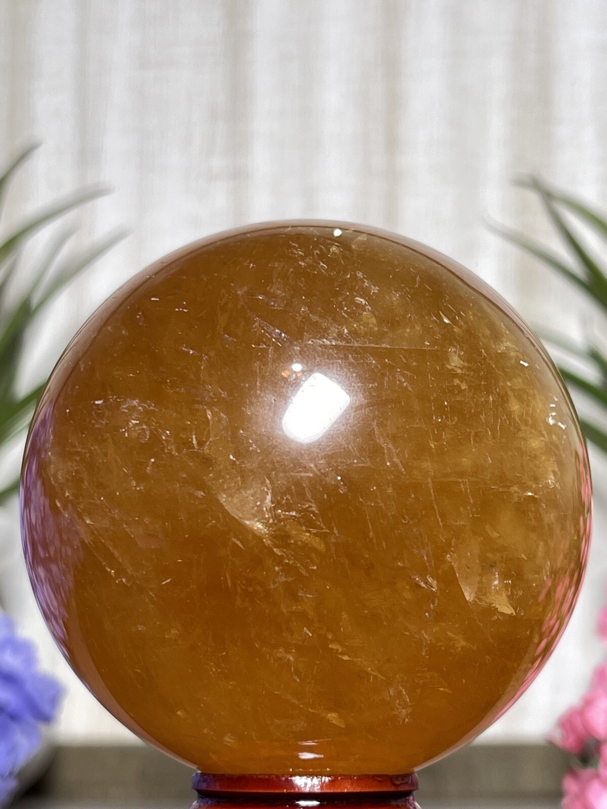 70mm HONEY CALCITE SPHERE – VIDEO Crystal Optical Orange Yellow Golden Amber