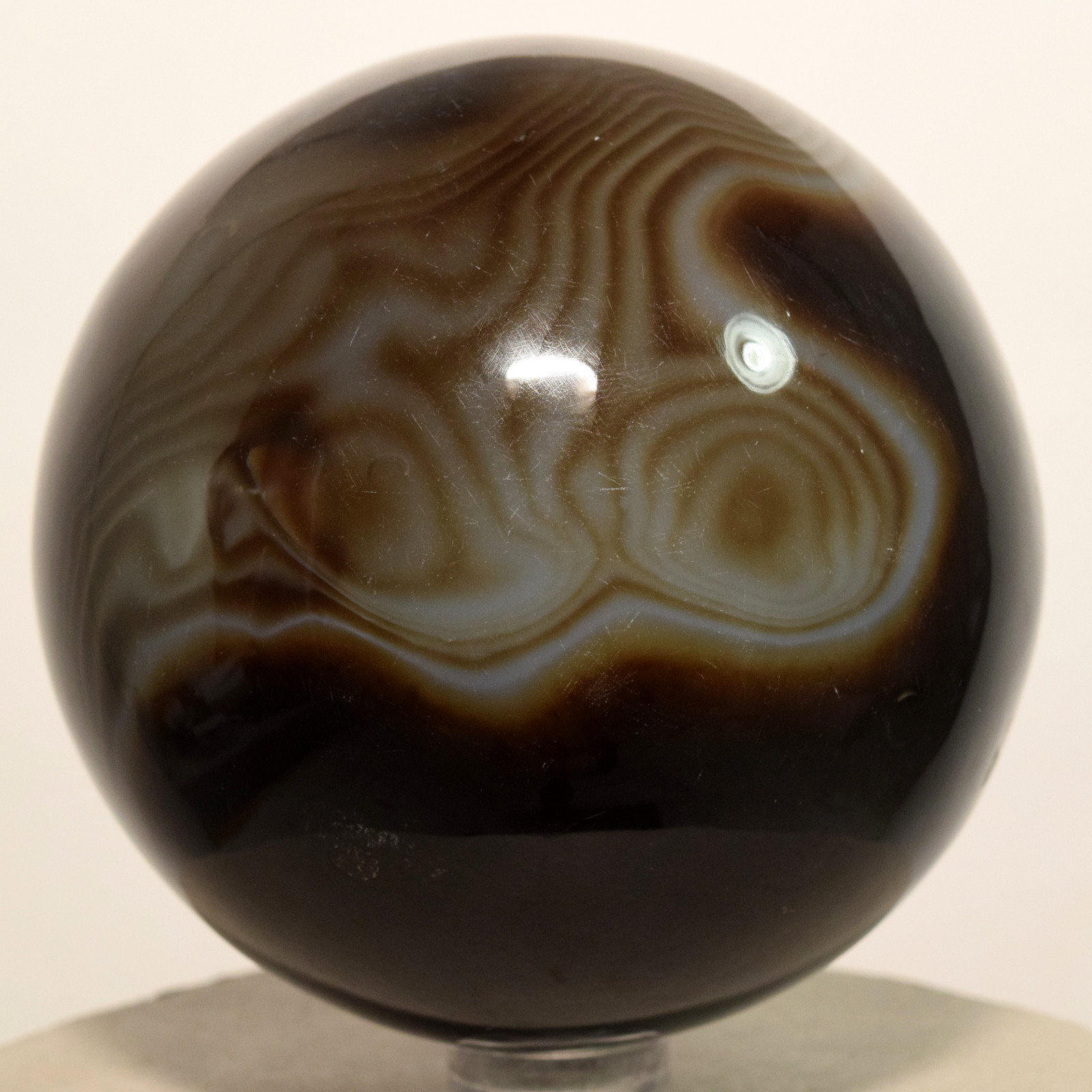 2.8″ Black Brown Agate Sphere Banded Natural Mineral Polished Crystal Ball India