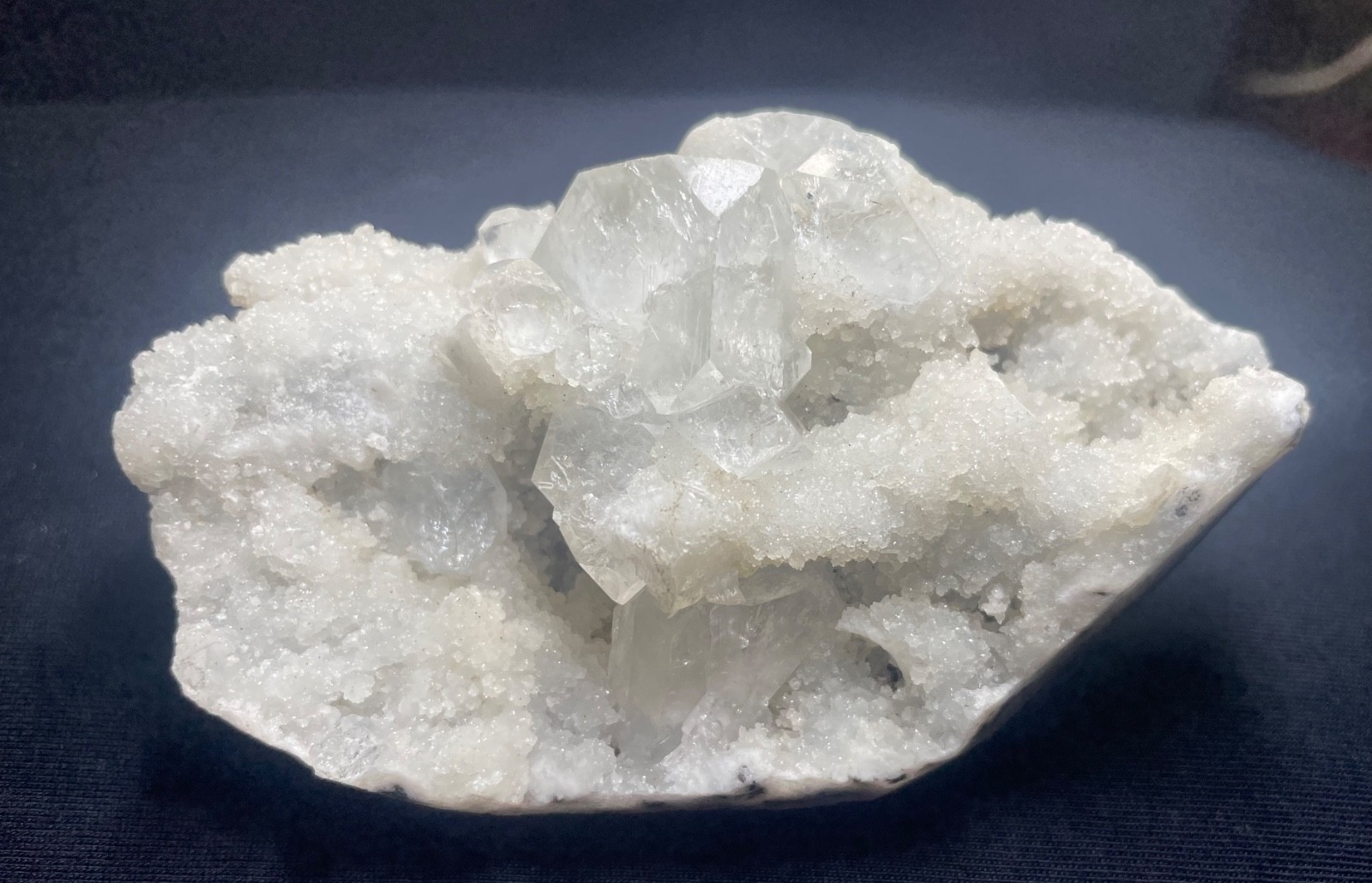Natural cluster Apophyllite crystal in coral spiceman 221 gr 11x6x3. 5 cm