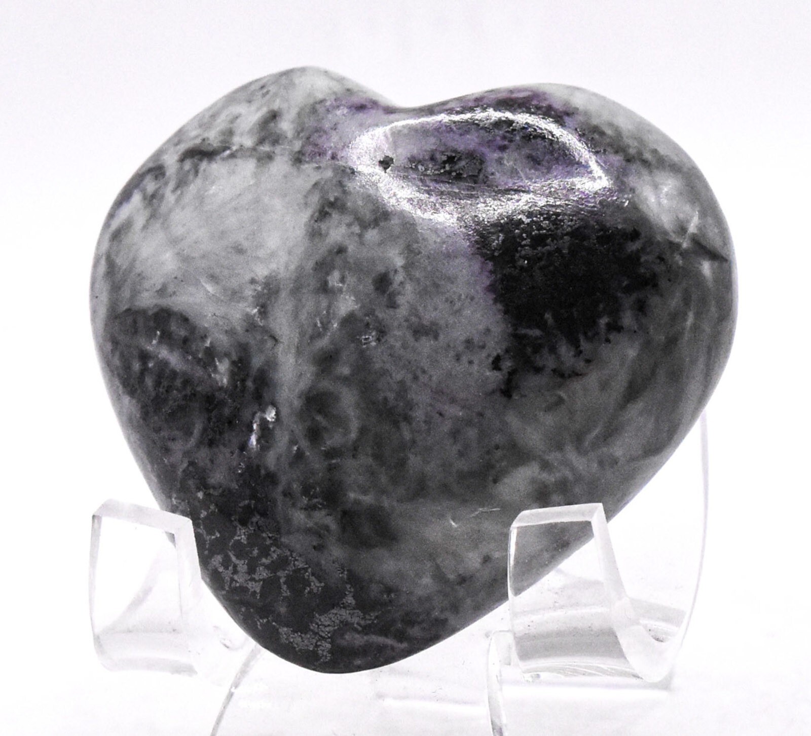 49mm Dark Purple Kammererite Heart Polished Clinochlore Gemstone Mineral – India
