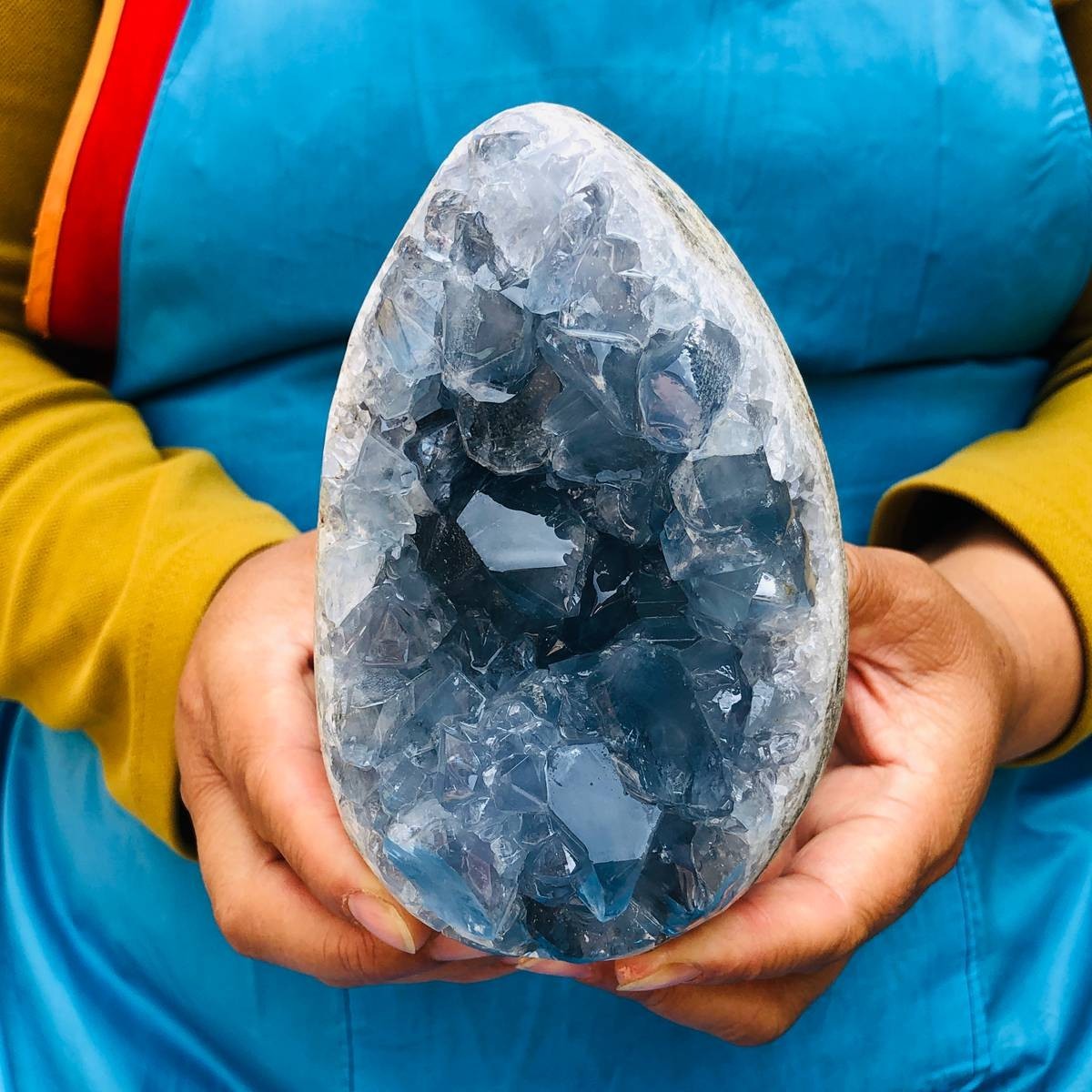 3.76LB Natural Blue Celestite Geode Quartz Crystal Mineral Specimen Healing