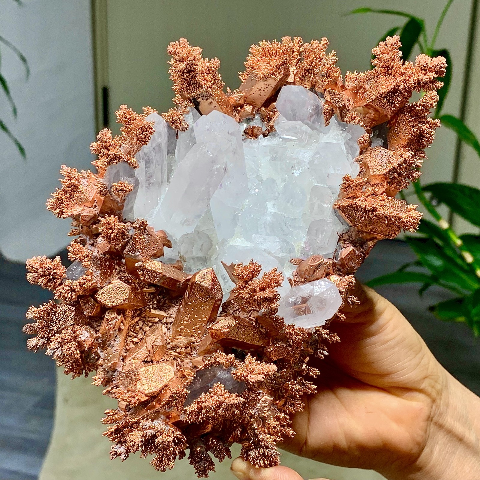 897G Rare!! iridescent Native Copper with white quartz crystal mineral-symbiosis