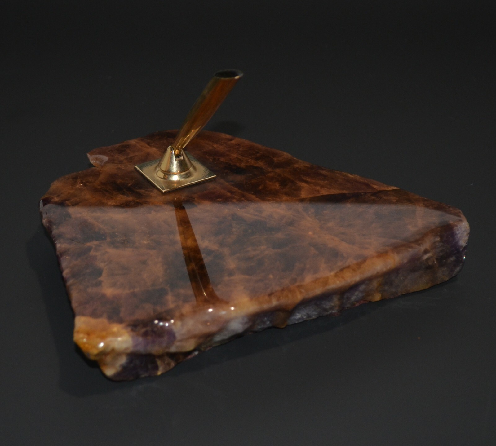 Beautiful Mid Century Modern Amethyst Brass Pen Holder 48oz Lacquered Stone