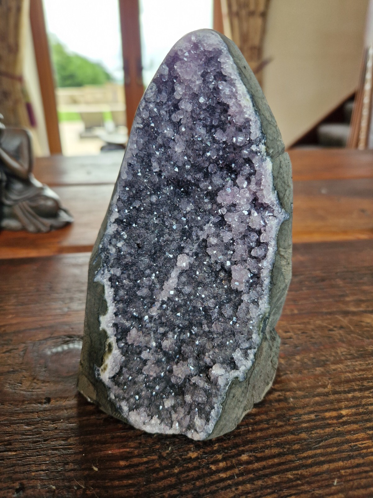 Premium High Grade Amethyst Druzy 323 Mini Geode Piece Cut 1.049g H14xW9xD9cm