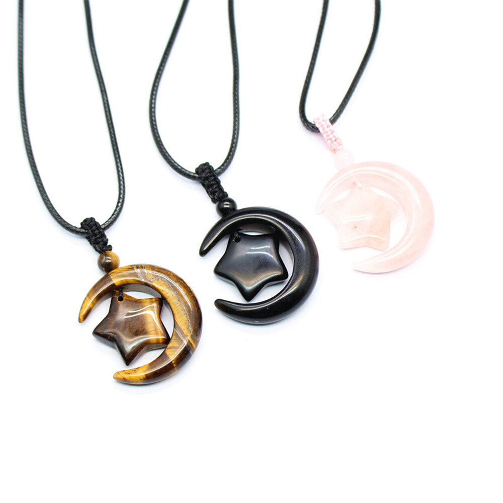 Star Moons Necklace Beads Crystal Gemstone Crescent Pendant Healing Reiki Gift