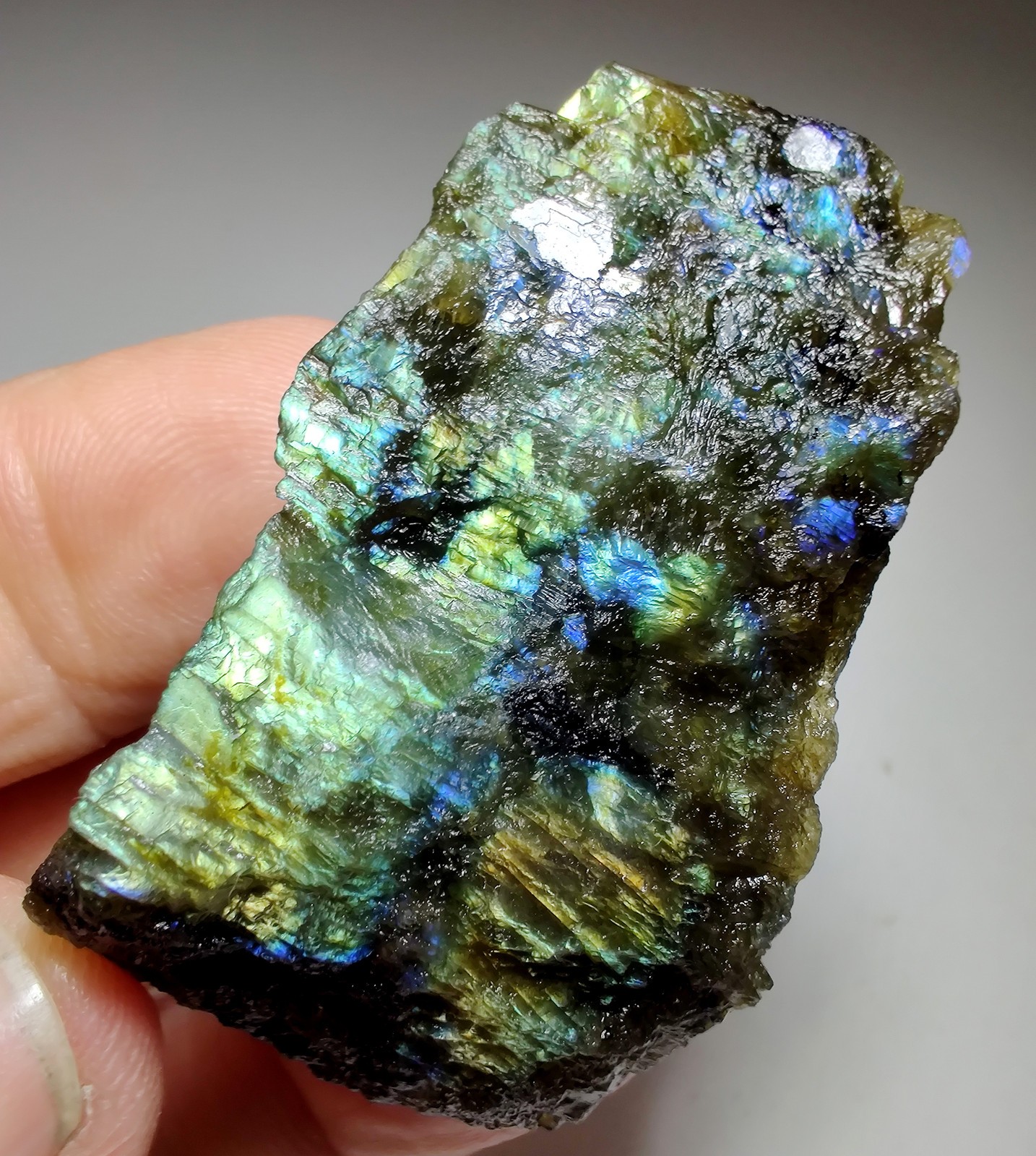 Labradorite with excellent color flash. From Madagascar. 53 grams.